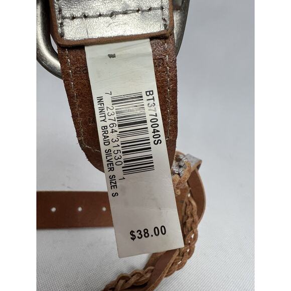 FOSSIL Silver Braided Genuine Leather Womens Metallic Woven Adjustable Belt S - Picture 6 of 6